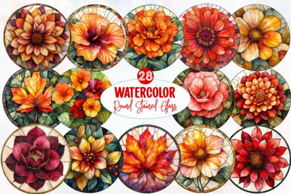 Download Round Stained Glass FALL FLOWER Clipart - Fall flower clipart Collection