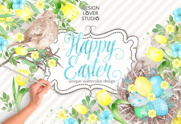 Download Watercolor Happy Easter Yellow Design, C - Design Collection