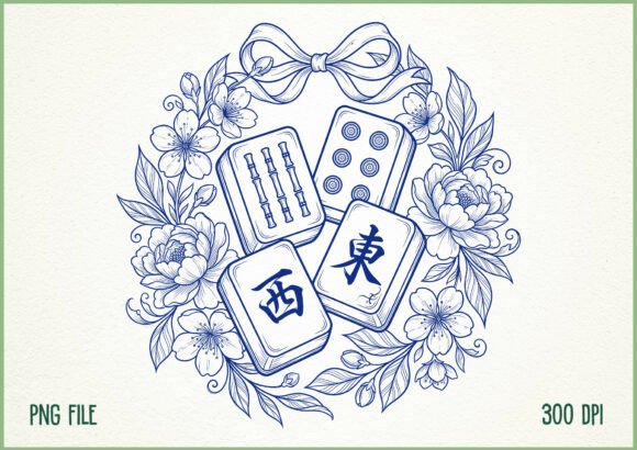 Download Blue Floral Mahjong Tiles Design - Design Collection