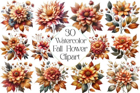 Download Watercolor Fall Flower Clipart Bundle - Fall flower clipart Collection