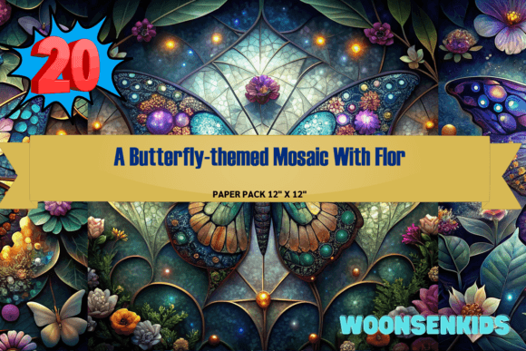 Download Butterfly-themed Mosaic with Floral Designs - Design Collection