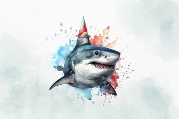 Download Birthday Shark Watercolor PNG Design - Design Collection