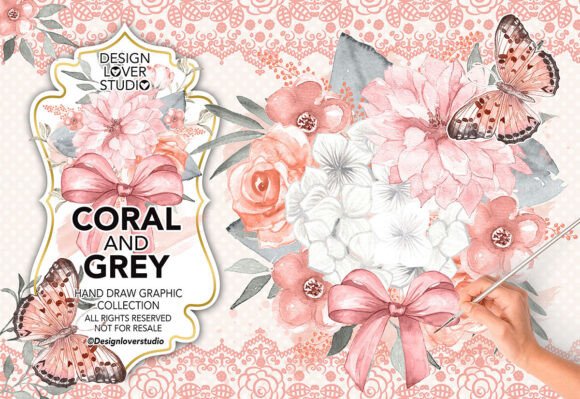 Download Watercolor CORAL and GREY Design, Spring - Design Collection