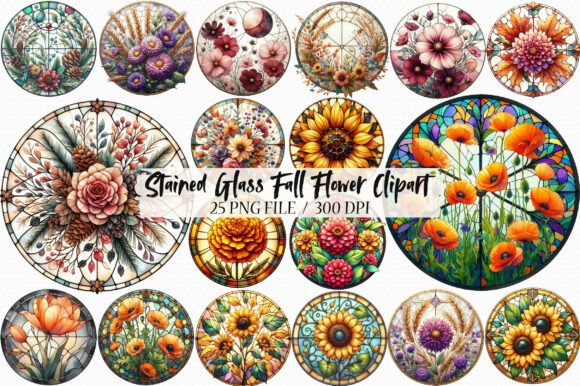 Download Round Stained Glass Fall Flower Clipart - Fall flower clipart Collection